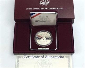 1992 Proof Olympic Silver Dollar in Box w/ COA