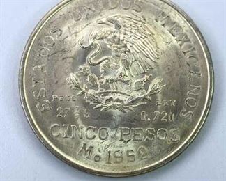 1952 BU Mexico Silver 5 Pesos, Nice Luster