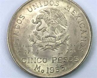 1953 BU Mexico Silver 5 Pesos, Nice Luster