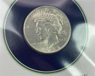 1922 Peace Silver Dollar, UNC, w/ 1977 Stamp