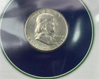 1963-D UNC Franklin Silver Half Dollar +1956 Stamp