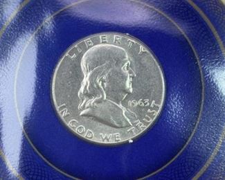 1963 Franklin Silver Half Dollar, AU w/ Info
