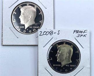 1990-S & 2008-S JFK Proof Half Dollars
