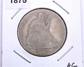 1875 Seated Liberty Silver Half Dollar, AG