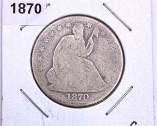 1870 Seated Liberty Silver Half Dollar, Good