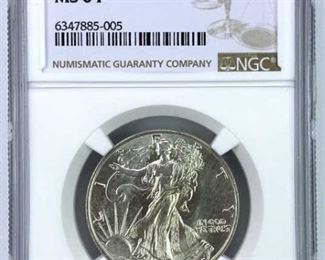 1939 Walking Liberty Silver Half, NGC MS64
