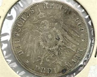 1909-D Germany Silver 3 Mark, Bavaria