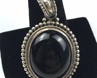 Sterling Silver Onyx Oval Pendant w/ Dots