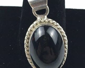 Sterling Silver Onyx Oval Pendant w/ Twist Design