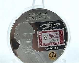 Large Abraham Lincoln Clad Coin w/ Stamp