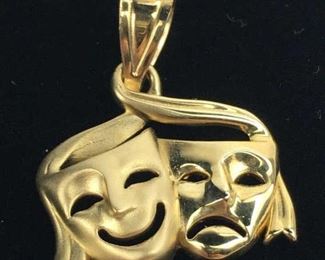 14K Yellow Gold Drama Masks Charm