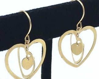 14K Triple Heart Dangle Earrings