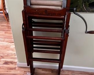 Horseshoe brand by American Wringer Co Woonsocket RI, clothes wringer with rack