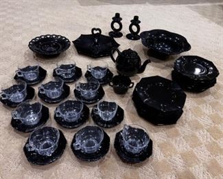 Black amethyst dessert set. Teapot is not black amethyst, and obviously the cups are not. All else is.