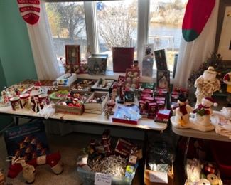 Hallmark keepsake ornaments, some antique ornaments, antique Santa’s. So much to see