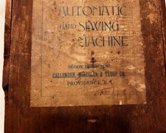 Very rare Smith & Egge mini hand sewing machine in original wooden box with needles, sleeves, instructions