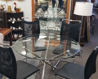 glass  top/chrome dining tables, 4 chairs