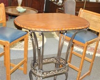 Cane bar height stools and table