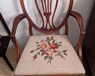 SET of 10 DUNCAN PHYFE SHIELD BACK CHAIRS with NEEDLEPOINT SEATS  (2 ARM CHAIRS & 8 SIDE CHAIRS)