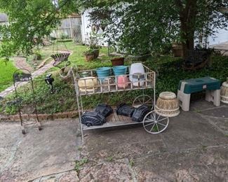 METAL CART...POTS...PLANT STANDS & HANGING BASKETS
