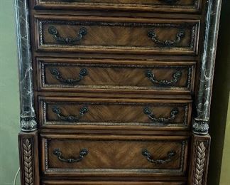 Another beautiful Michael Amini quality high boy with very ornate marble pilasters