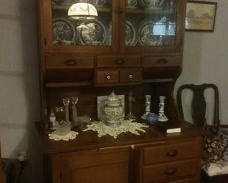 Antique Bakers Cabinet with Bins below Hutch and pull-out rolling/cutting board