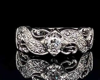 Gothic Style Diamond Ring in 14k White Gold
