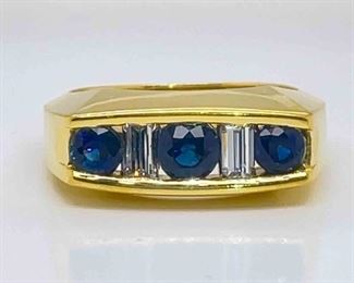 Sapphire and Baguette Diamond Ring in 14k Gold
