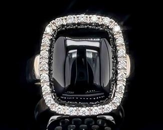 Oynx Diamond Halo Ring in 14k White Gold