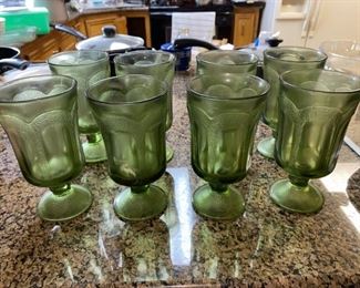 Vintage green glass set of 8