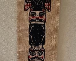 Printed totem pole on burlap