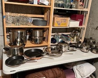 More kitchen + Revere ware, futon mattress (pink)