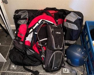 Back packs + duffle suitcase + bowling ball