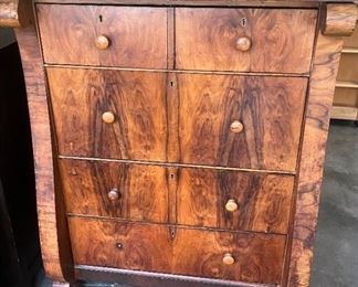 Antique crotch veneer chest od drawers