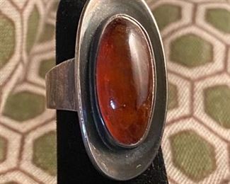 Danish Niels Erik From Sterling Silver Amber Ring