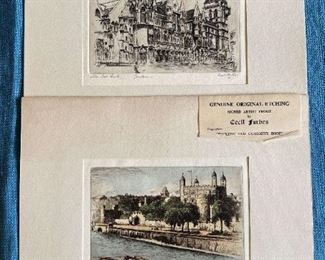 Cecil Forbes Signed Etchings From The Old Curiosity Shop in London.