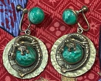 Dragon Cabochon Screwback Earrings 