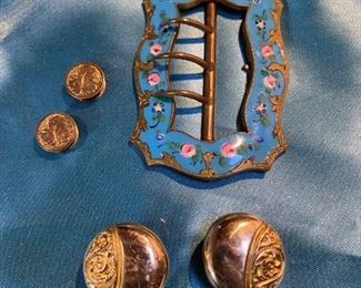 Enameled Belt Buckles And Gold Cuff Links