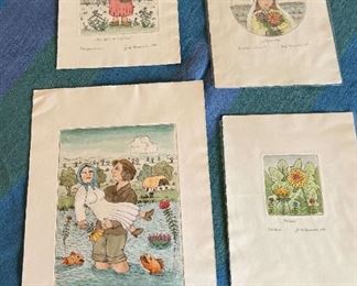 Four Josip Generalic Etchings Aquarello