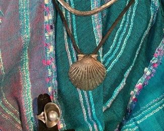 Natural Pearl Ring, Sterling Chocker, Sterling Shell Pendant