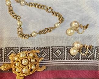 Pearl 14Kt Earrings,Turtle Brooch, Bracelet