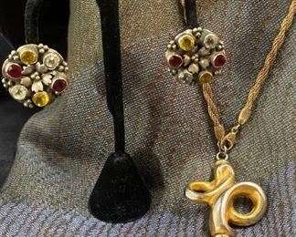 Statement Pendant Necklace And Clip Ons