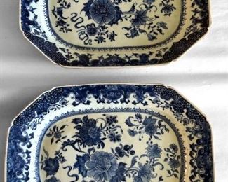 Two Chinese Export 18th Century Blue and White Platters