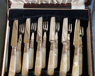 Vintage Mother of Pearl Fish Knife Fork Set
