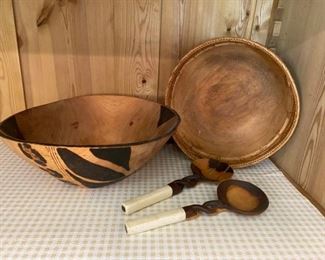 South African Wood And Bone Serving Pieces
