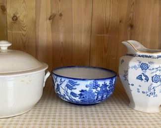 English Minton Blue Willow,Woods Ware Old Bow, Slip Ware Bowl