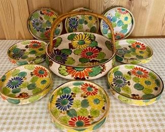 Japanese Cracle Glazed Rice Bowl W 8 Shallow Rice Bowls