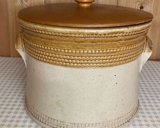 Antique 6qt. Butter Crock With Wooden Lid