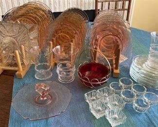 Large Collection of Pink Clear Glass