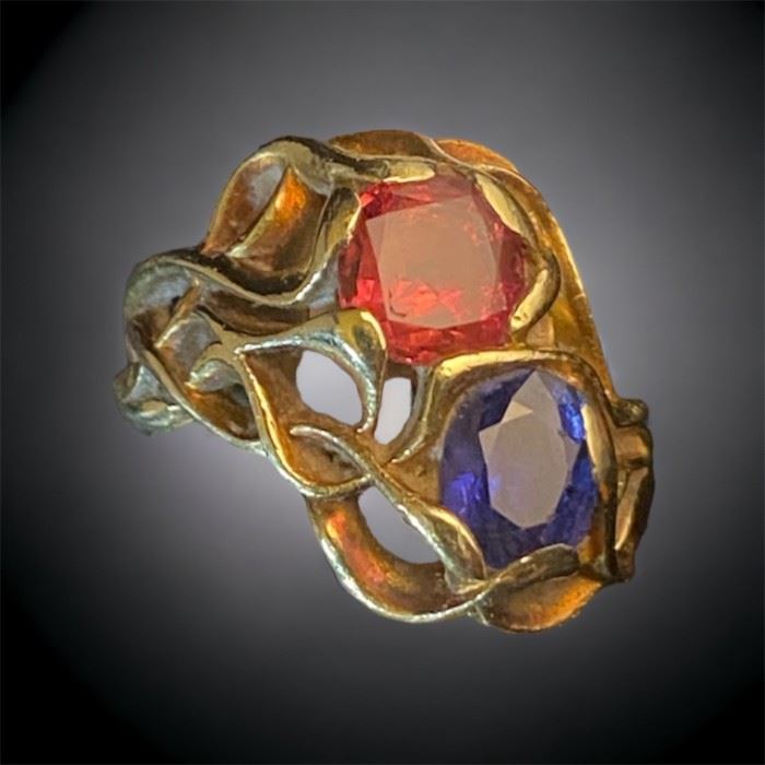 Signed Monro Sapphire RubyTopaz Gold Ring